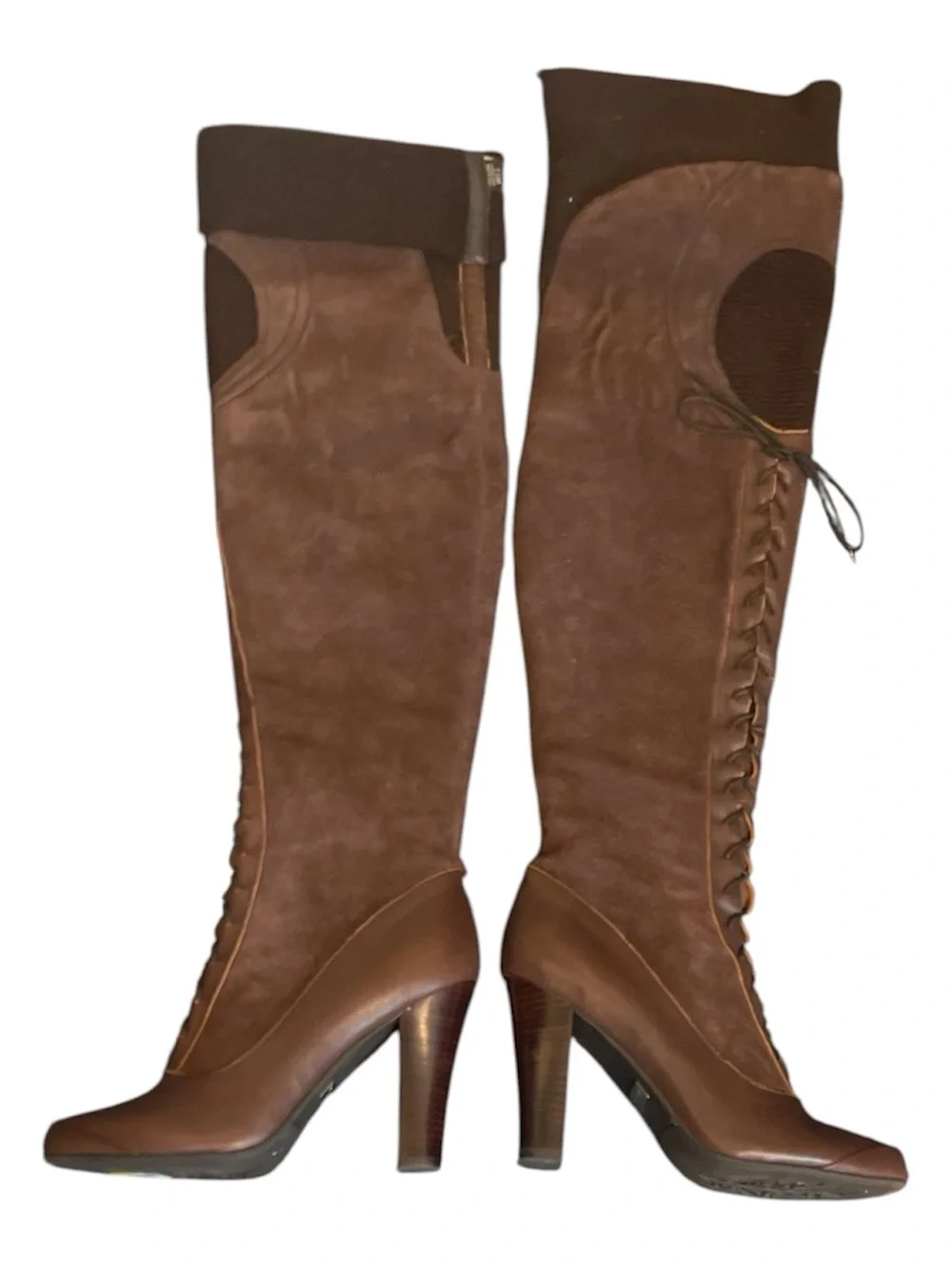 Vintage Sam Edelman Brown Over-the-Knee Lace-Up Heeled Boots